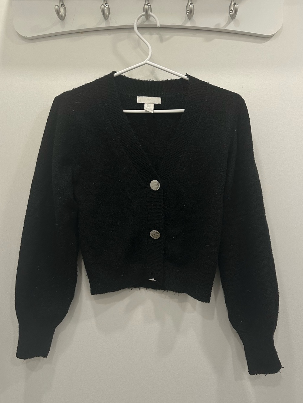 H&M wool blend Black Cropped V-Neck Button Cardigan